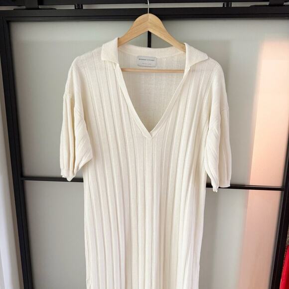 Modern Citizen Polo Dress Womens Size M/L Ivory Wide Ribbed Minimalist Modest - Picture 4 of 13